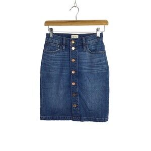 J. Crew Womens Denim Button-Front Midi Skirt Stretch Medium Wash Blue Size 24